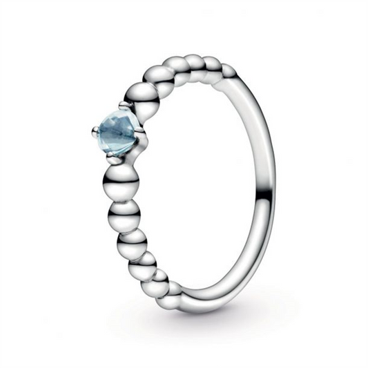 Pandora Moments March Aqua Blue Beaded Ring Size 7