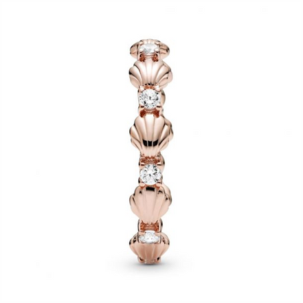 Pandora Moments Rose Sparkling Seashell Band Ring Size 7