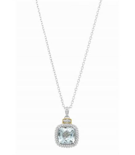 Diamond And Blue Topaz Pendant With Cable Chain 18"