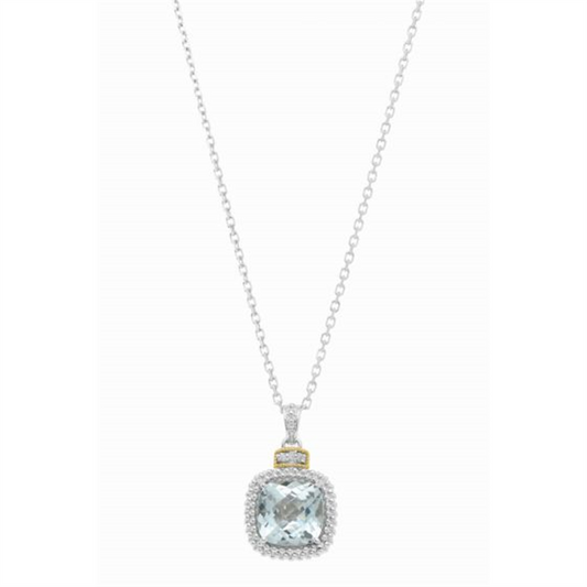 Diamond And Blue Topaz Pendant With Cable Chain 18"