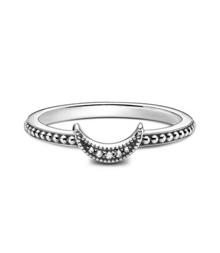 Pandora Moments Crescent Moon Beaded Ring Size 7