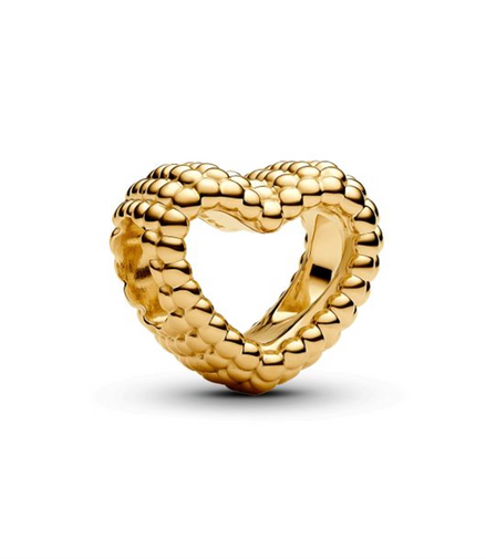 Pandora Moments Beaded Open Heart Gold-Plated Charm