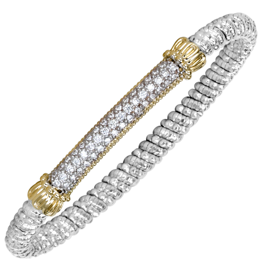 Vahan 14K Gold And Sterling Silver Pave'  Diamond Bar 4mm Closed Bracelet