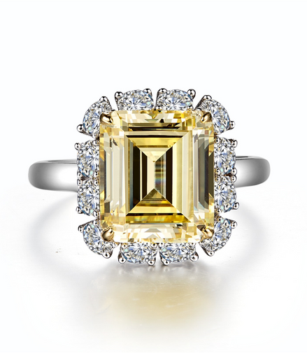 Lafonn 6.41 CTW Simulted Diamond And Fancy Yellow Emerald-Cut Halo Engagement Ring Size 7