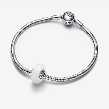 Pandora Moments Glittery White Murano Glass Mom & Love Charm