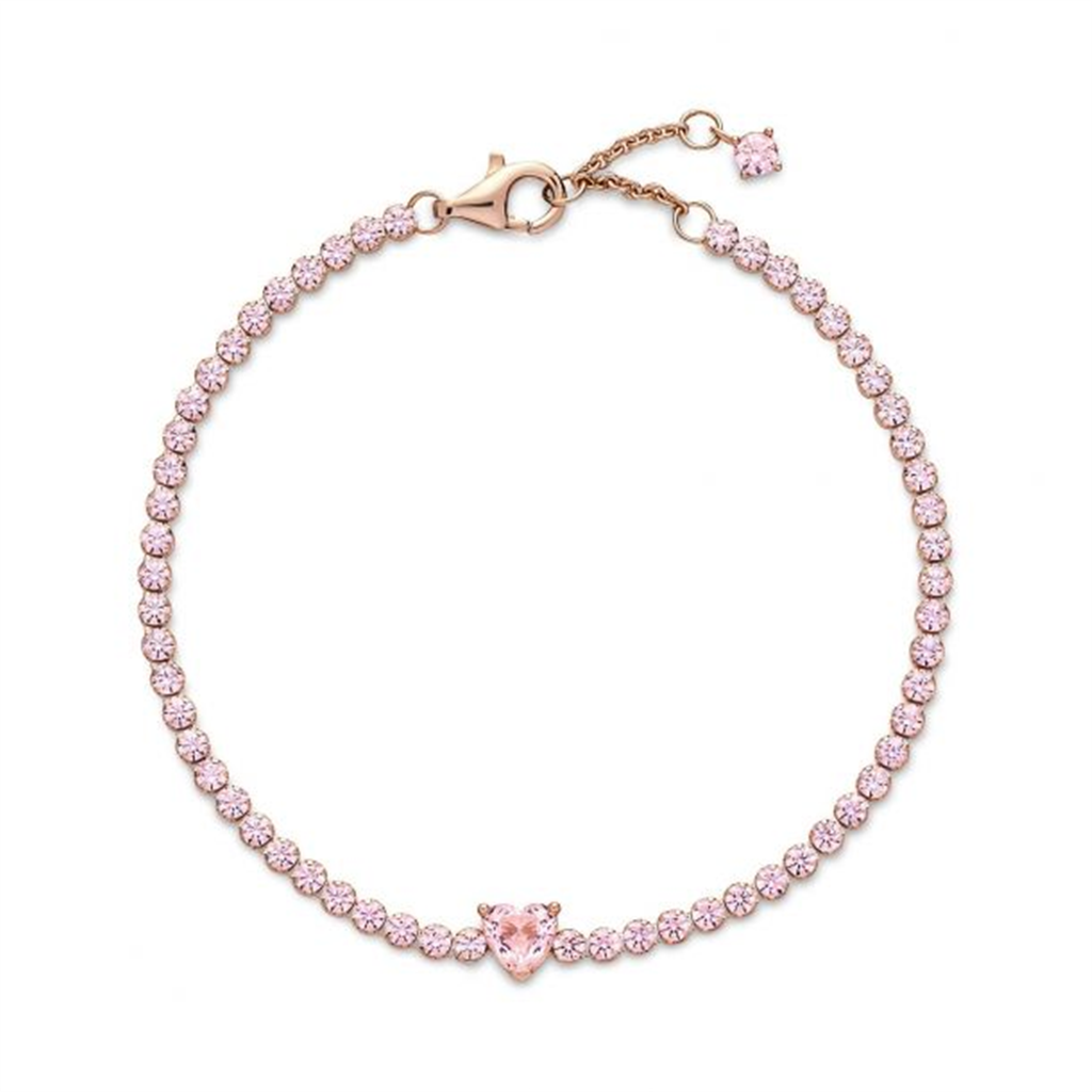 Pandora Timeless Pink Sparkling Heart Tennis Bracelet Size 18