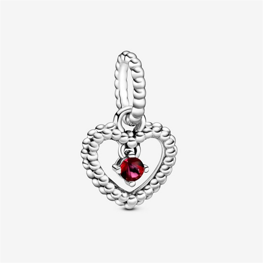 Pandora Moments July Blazing Red Beaded Heart Dangle Charm