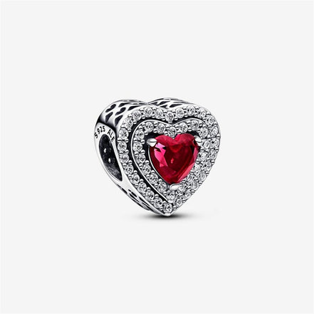 Pandora Timeless  Red Sparkling Levelled Heart Charm