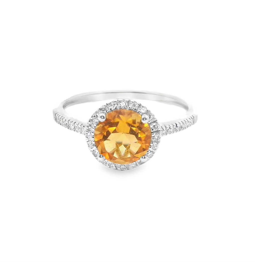 14K White Gold Diamond And Citrine Fashion Ring