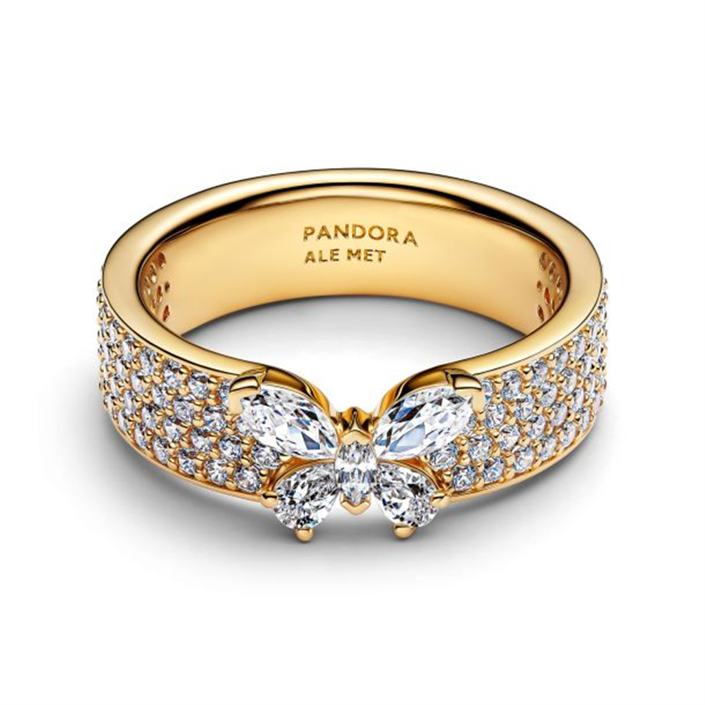 Pandora Sparkling Butterfly Bold Gold-Plated Ring Size 6
