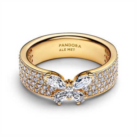 Pandora Sparkling Butterfly Bold Gold-Plated Ring Size 7.5