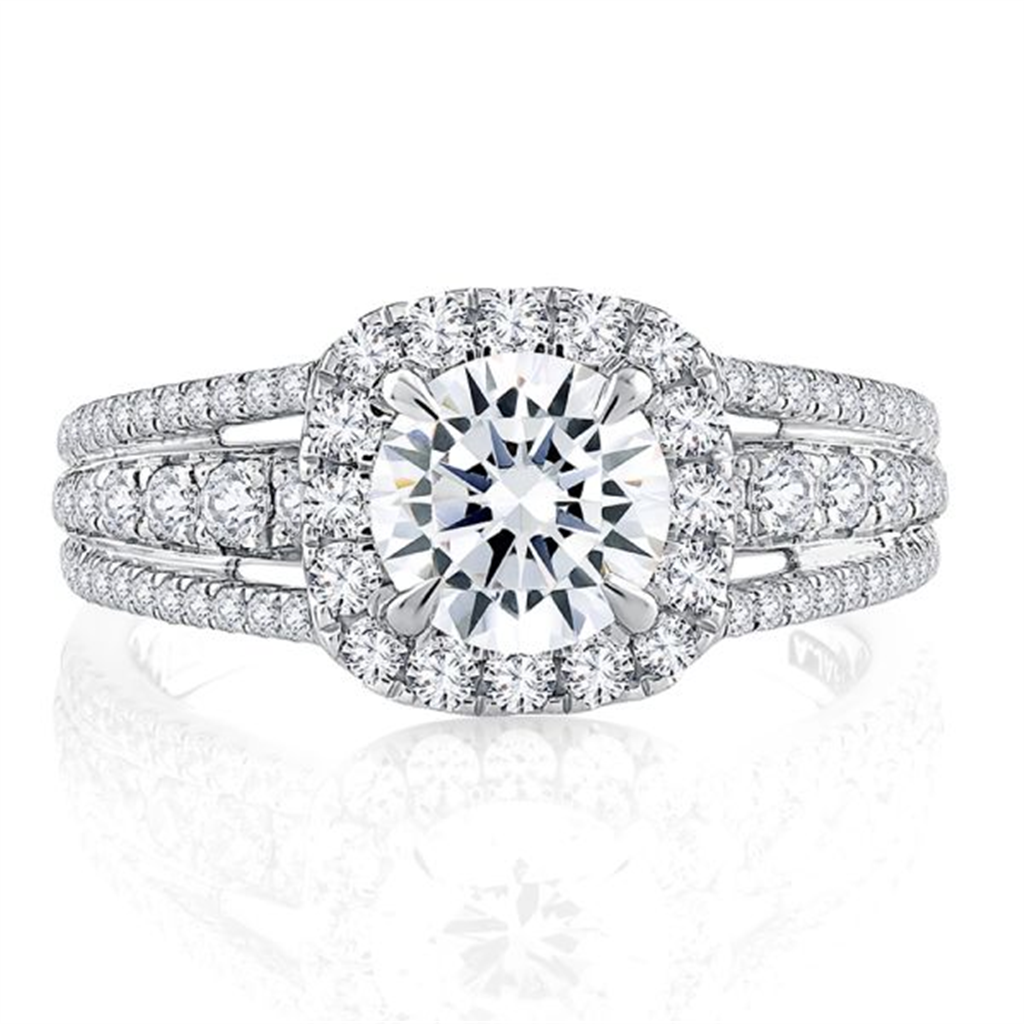 A.JAFFE Triple Split ShankHalo Round Cut Diamond Engagement Ring