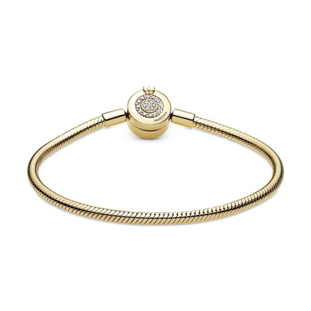 Pandora Sparkling Crown O Snake Chain Bracelet Size 19