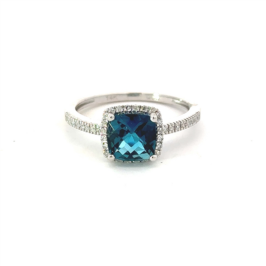 0.14 Ctw Diamond & 1.70 Ctw London Blue Topaz Ring