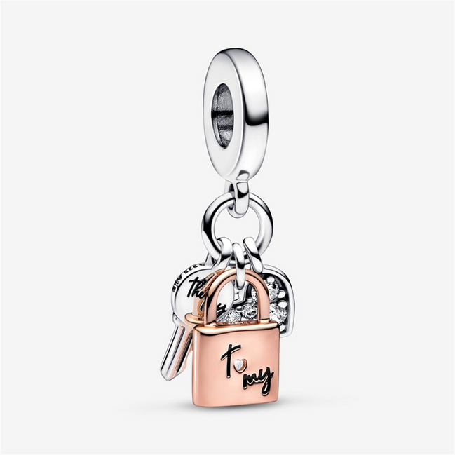 Pandora Moments Two-Tone Key, Padlock & Heart Triple Dangle Charm