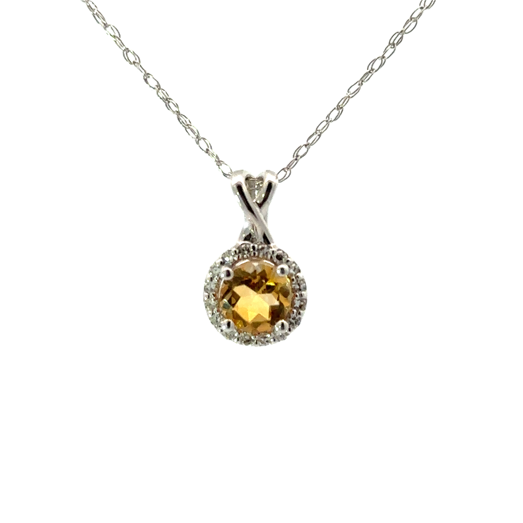 Ladies 14K White Gold Citrine And Diamond Necklace