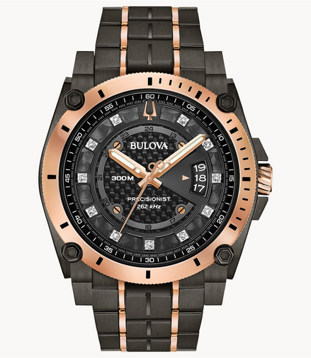 Bulova Men's Icon Precisionist Rose Gold Tone Black Diamond Dial Watch