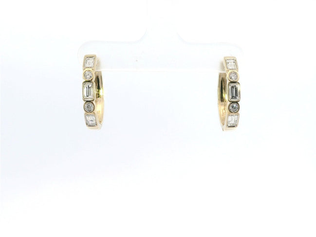 14K Yellow Gold And 0.83 CTW Diamond Bezel Set Hoop Earrings