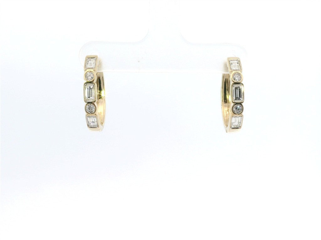 14K Yellow Gold And 0.83 CTW Diamond Bezel Set Hoop Earrings