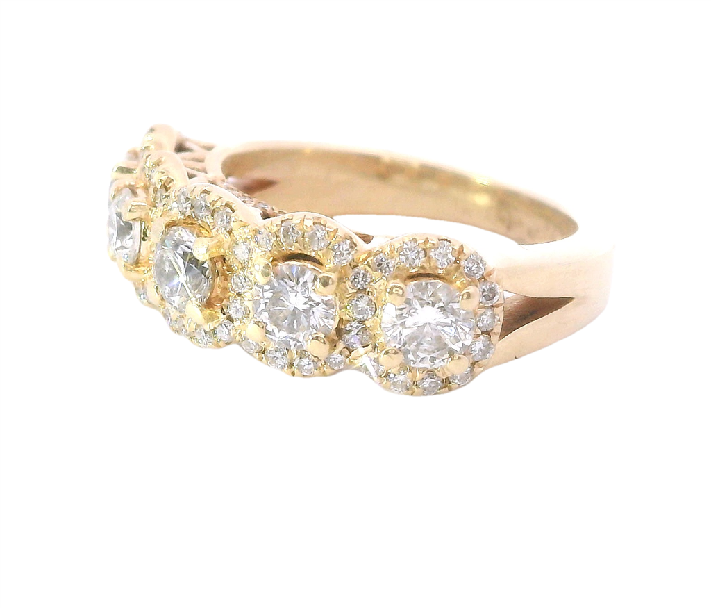 14KYellow Gold, 5 Stone Halo Diamond Band 1.25 cttw