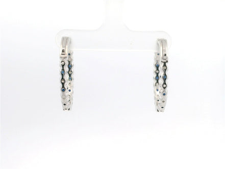 14K White Gold Sapphire And Diamond Inside/Out Hoop Earrings