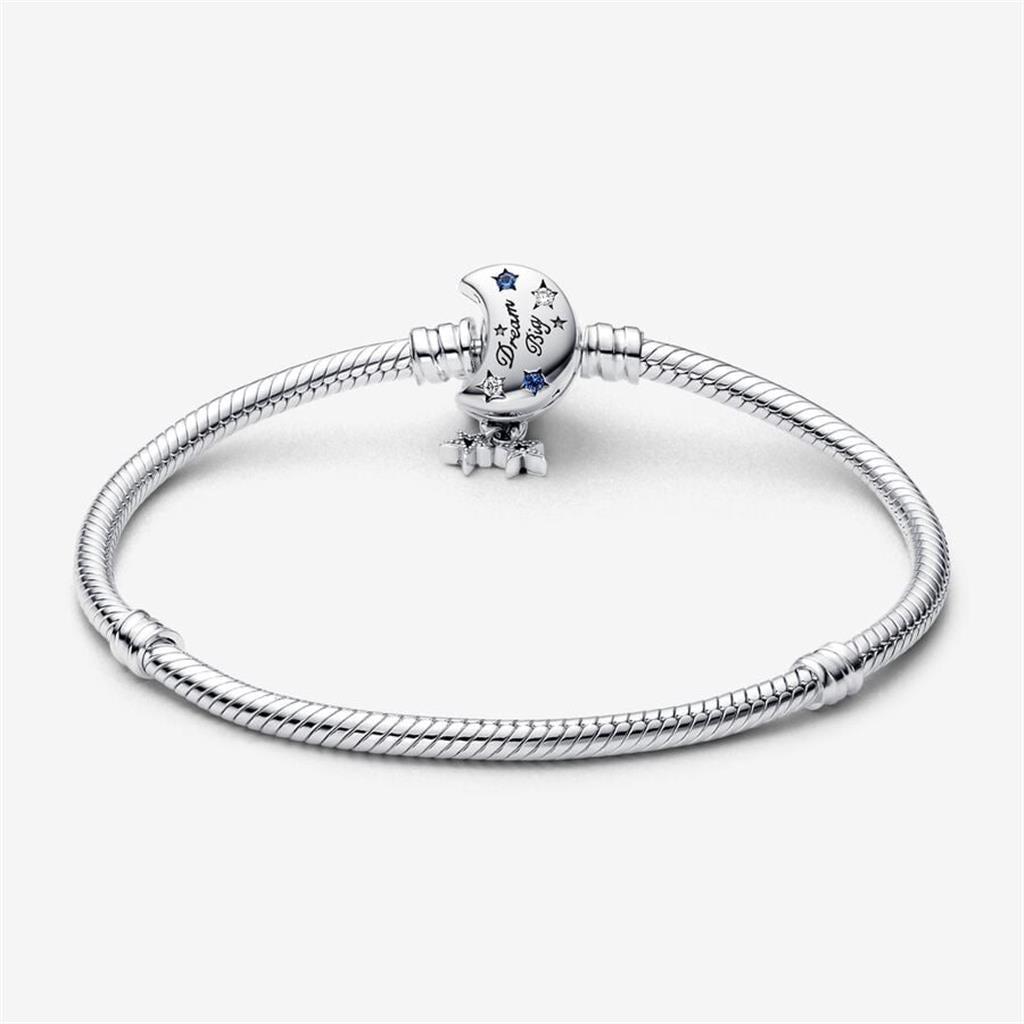 Pandora Moments Sparkling Moon Clasp Snake Chain Bracelet Size 17