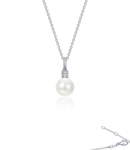 Lafonn 0.11 CTW Simulated Diamond and Cultured Freshwater Pearl Necklace