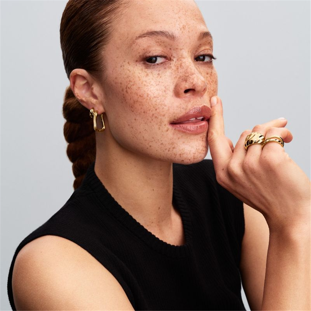 Pandora Essence 14K Gold Plated Rippled Open Hoop Earrings