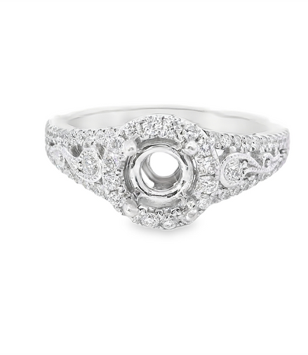 14K White Gold Halo Diamond Semi-Mount Engagement Ring