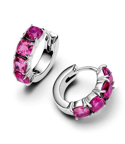 Pandora Timeless Pink Hoop Sterling Silver Earrings