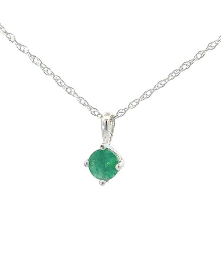 14K White Gold And Emerald Pendant Necklace