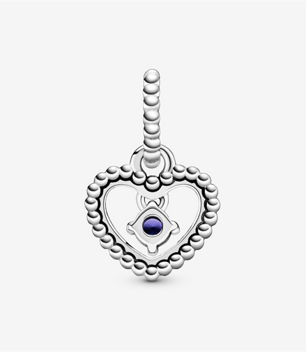 Pandora Moments September Sea Blue Beaded Heart Dangle Charm