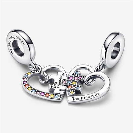 Pandora Moments "True Friends" Puzzle Piece Hearts Splittable Friendship Dangle Charm