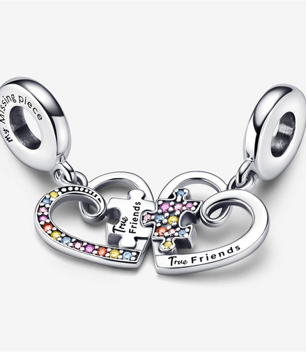 Pandora Moments "True Friends" Puzzle Piece Hearts Splittable Friendship Dangle Charm