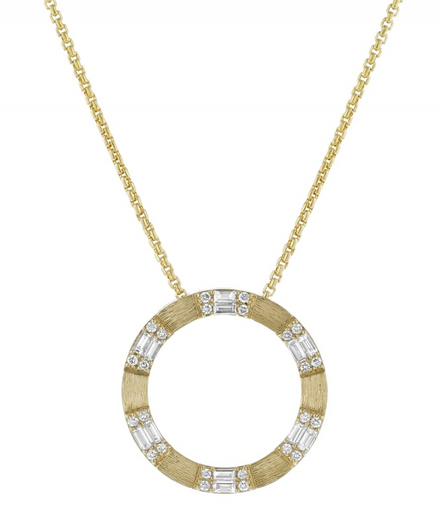 Oro Alexander 14K  Gold 1 CTW Baguette And Round Cut Diamonds Large Circle Shape Necklace