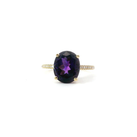 14K Yellow Gold Diamond And Amethyst Oval Fashion Ring