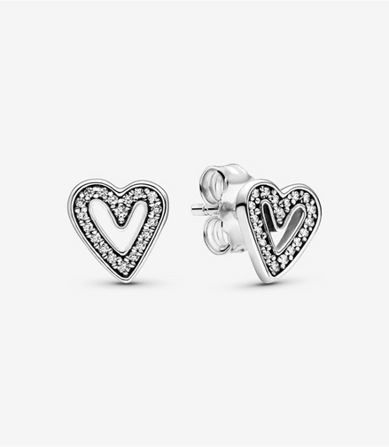 Pandora Moments Sparkling Freehand Heart Stud Earrings