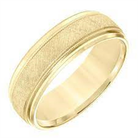 Men's 14k Yellow Gold Engraved Milgrain Wedding Band