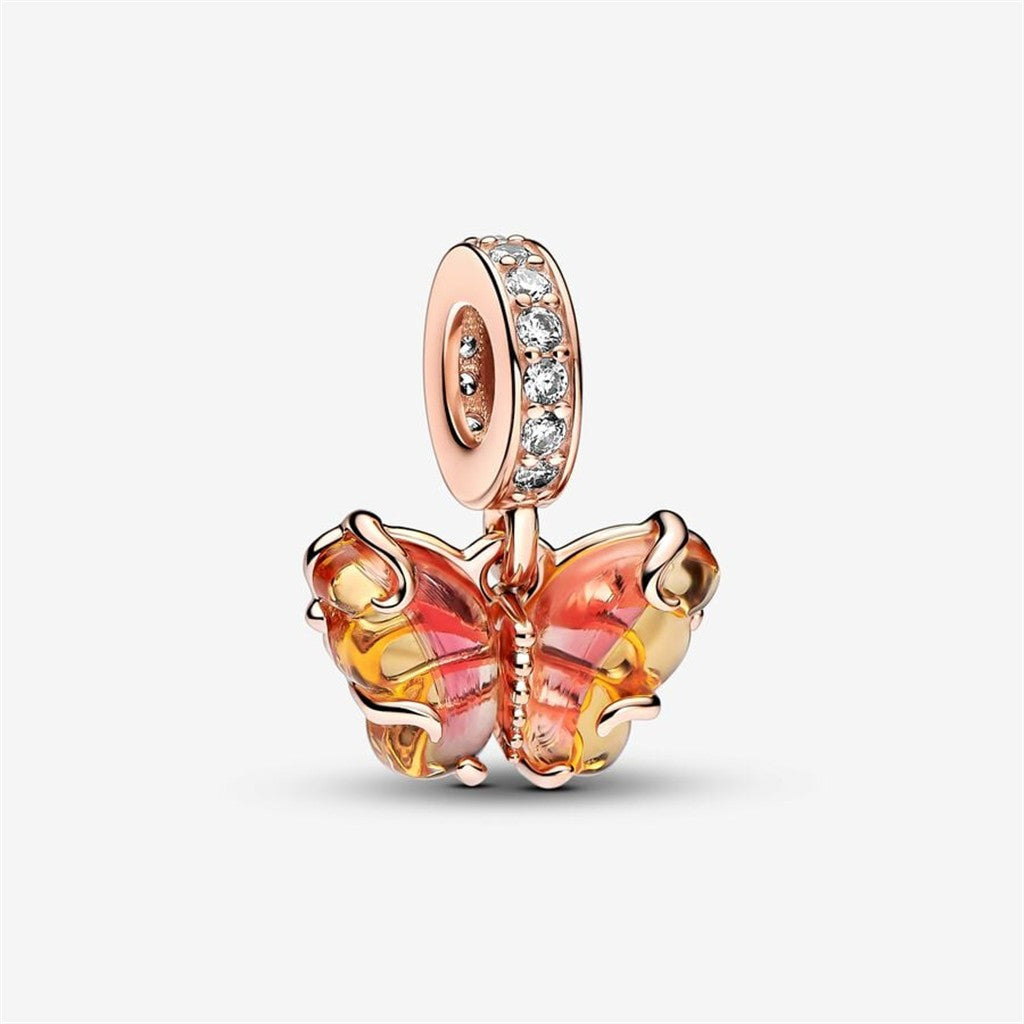Pandora Moments Pink And Yellow Murano Glass Butterfly Dangle Charm