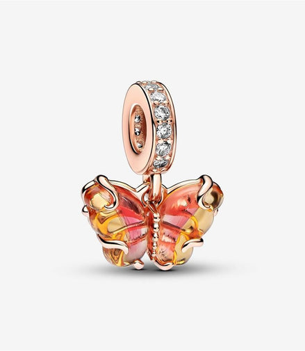 Pandora Moments Pink And Yellow Murano Glass Butterfly Dangle Charm