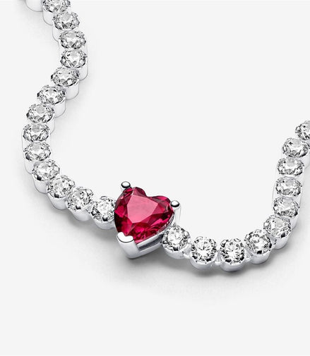 Pandora Timeless Red Sparkling Heart Tennis Bracelet Size 18
