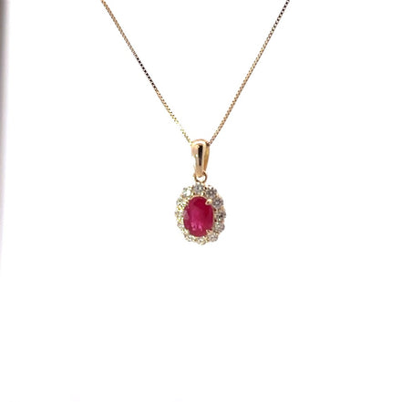 14K Yellow Gold Ruby and Diamond Necklace