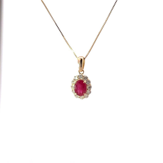 14K Yellow Gold Ruby and Diamond Necklace
