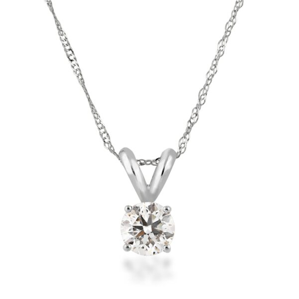 14K White Gold and 1 CTW Diamond Solitaire Pendant Necklace
