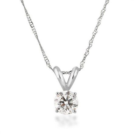 14K White Gold and 1 CTW Diamond Solitaire Pendant Necklace