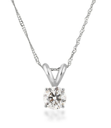 14K White Gold and 1 CTW Diamond Solitaire Pendant Necklace