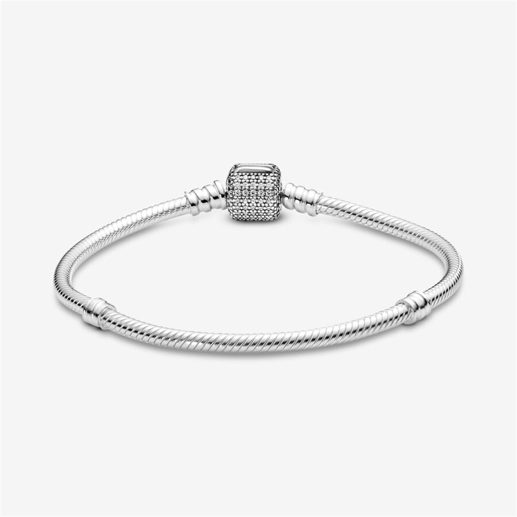 Pandora Moments Sparkling Pavé Clasp Snake Chain Bracelet Size 17