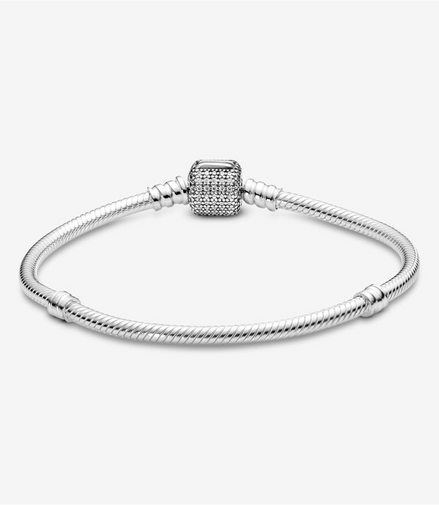 Pandora Moments Sparkling Pavé Clasp Snake Chain Bracelet Size 17