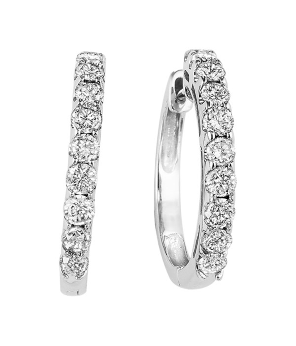 Ladies 14K Gold And Round Diamond Hoop Earrings