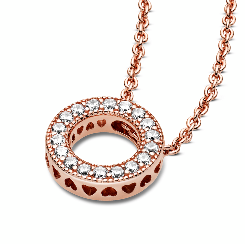 Pandora Signature Rose Logo Pavé Circle Collier Necklace 45 cm